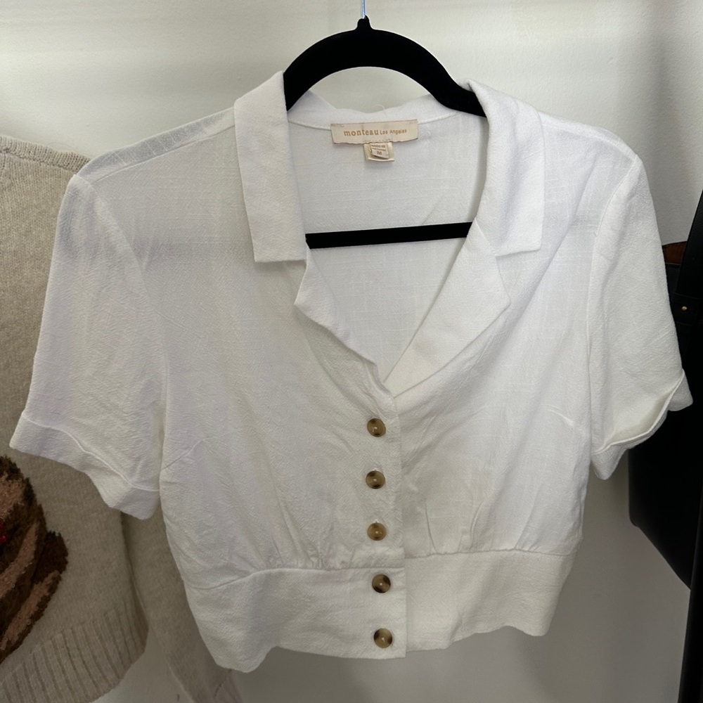 Monteau White Blouse with Gold Buttons